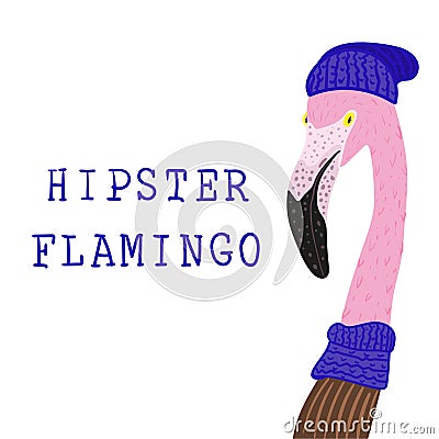 Portrait of Hipster flamingo Vector Illustration